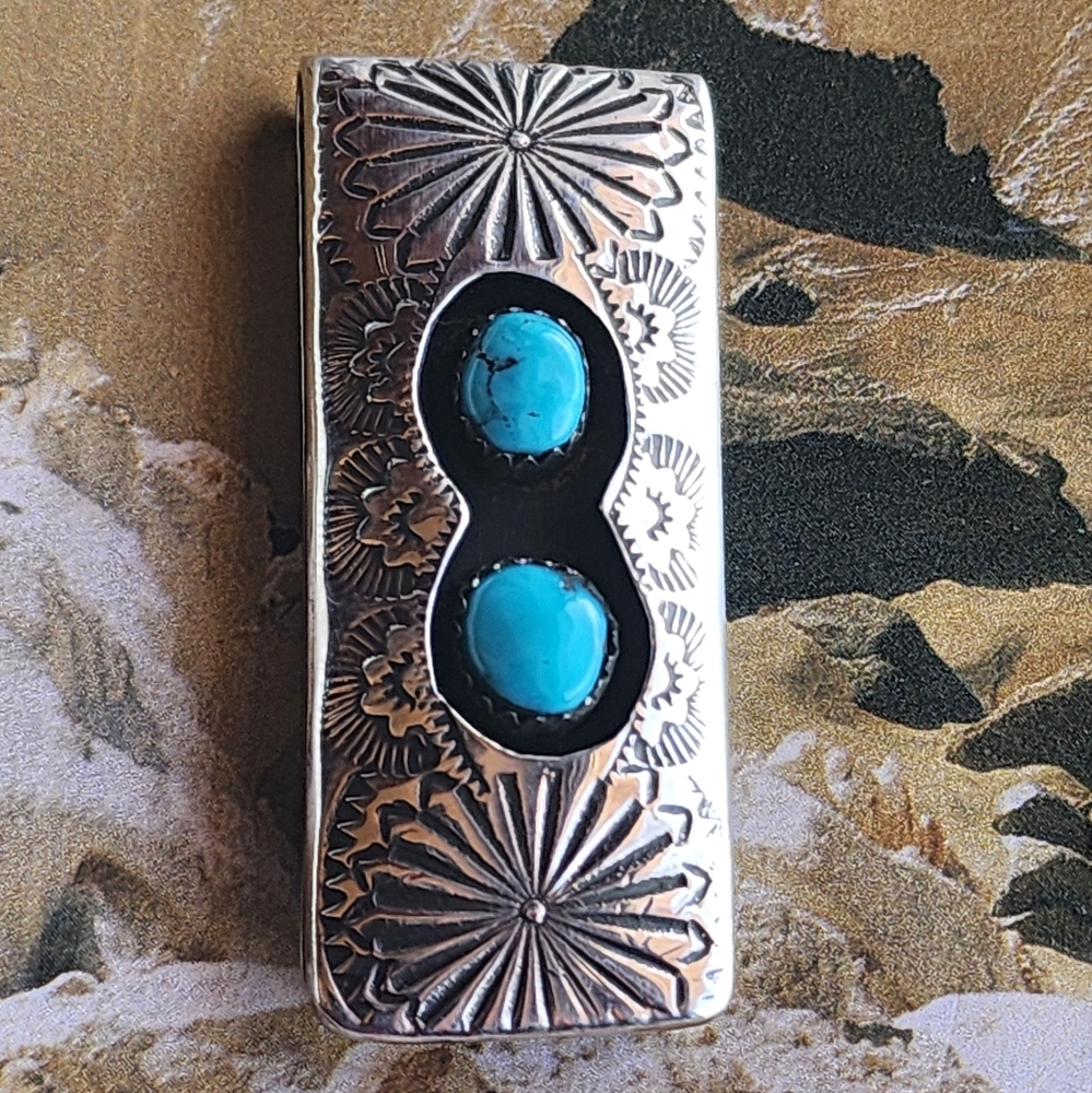 Silver and Turquoise Money Clip NATIVE MADE 💲💲 - Picture 2 of 8